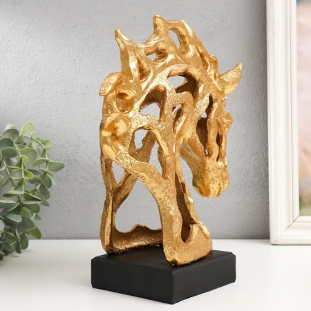 Souvenir Polystone Bust "Head of a horse - openwork" gold 9.7x19x26 cm-4