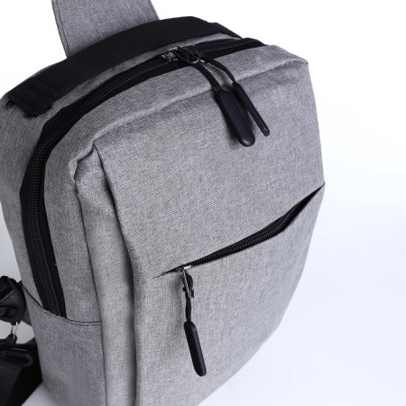 Male sling bag from textiles, with USB, gray color-4
