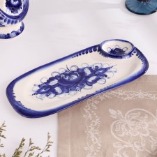 Barbecue dish, 29x13 cm, gzhel, porcelain