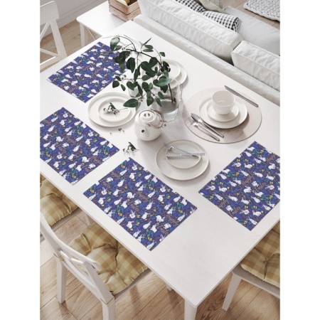 Set of napkins for setting the table "Easter rabbit in the grass", rectangular, size 32x46 cm, 4 pcs