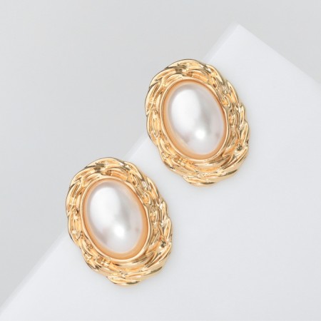 Earrings with pearls "abstraction" mirror, color gold-1