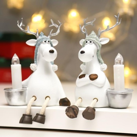 Souvenir Polystone Light "White Oleg in a knitted hat with a candle" MIX 11.5x8x10.5 cm