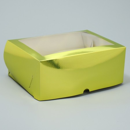 Capcake box, confectionery packaging with a window, 6 golden cells, 25 x 17 x 10 cm