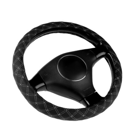 Braid on the steering wheel Nova Bright eco -leather, black, stitching gray rhombus, size M