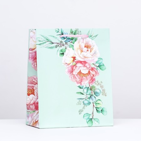 Gift package "Flowers", turquoise, 18 x 22.3 x 10 cm