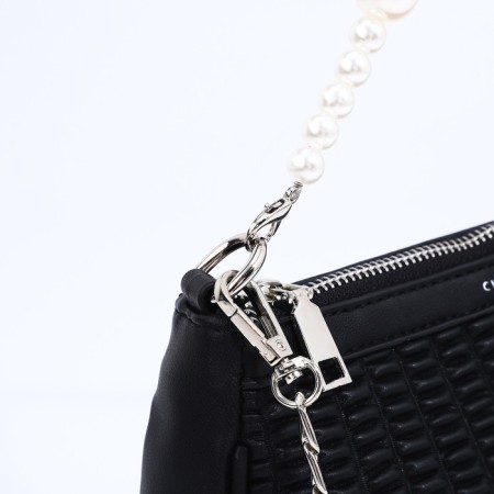 Baget bag with zipper, long belt, black color-5