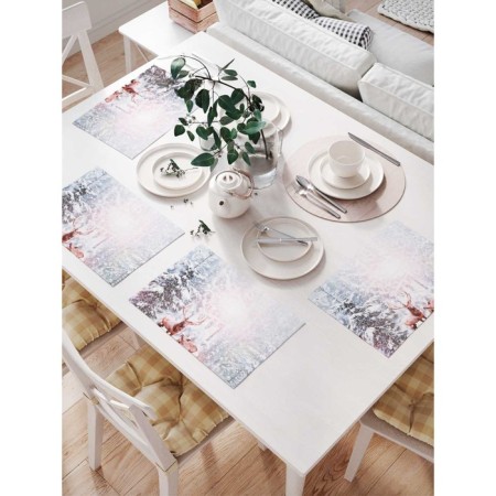 Set of napkins for setting the deer in the snow, rectangular, size 32x46 cm, 4 pcs