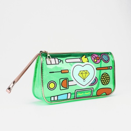 Cosmetic bag with a handle, a green color