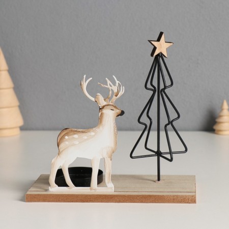 Climber metal, wood on 1 candle "Deer at the Christmas tree" d = 4 cm 7.5x16x16 cm-1