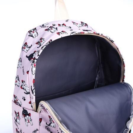 School backpack from textiles on lightning, 3 pockets, pencil case, pink color-7