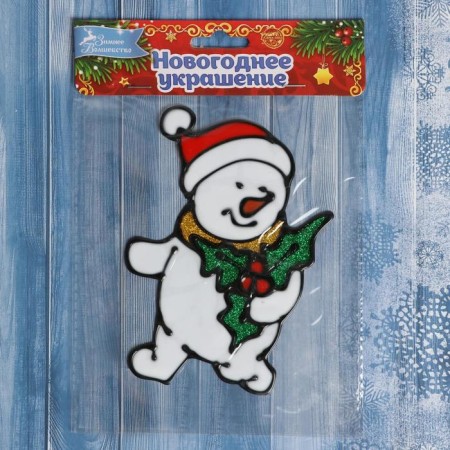 Stick on the glass "Snowman in the cap" 9.5x14.5 cm-2
