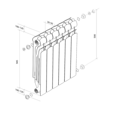 Aluminum radiator Royal Thermo Indigo, 500 x 100 mm, 8 sections-1