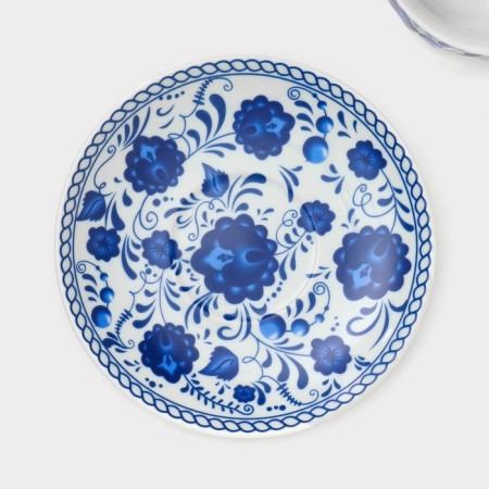 Service Ceramic Tea Dolyana "Russian Disor", 13 items on a stand: 6 cups 210 ml, 6 saucers, kettle-8