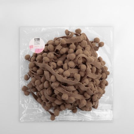 Decorative braid with pompons, 25 ± 5 mm, 9.1 ± 0.5 m, coffee color-2