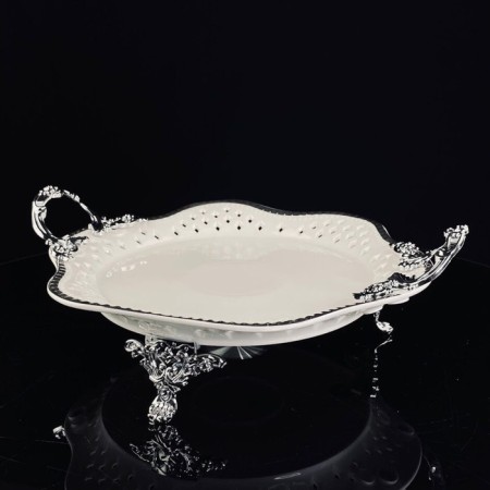 Dish with handles Lenardi Atlantis, on legs, porcelain, d = 28 cm
