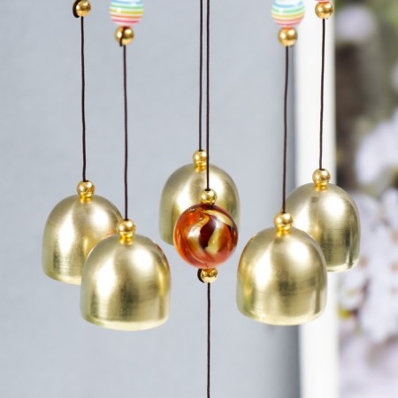 Wind Music Metal "Ganesha in Golden Flower" 5 bells 56x8 cm-4