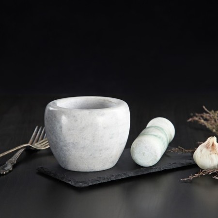 A mortar with a pestle made of stone “marble”, 10 × 8 cm, white color-1