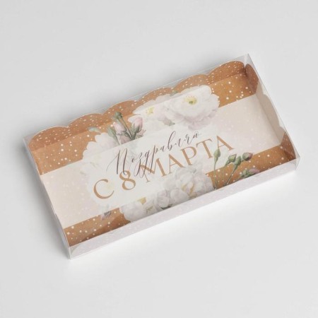 Cookie box, confectionery packaging with PVC lid, “March 8”, 10.5 x 21 x 3 cm-1