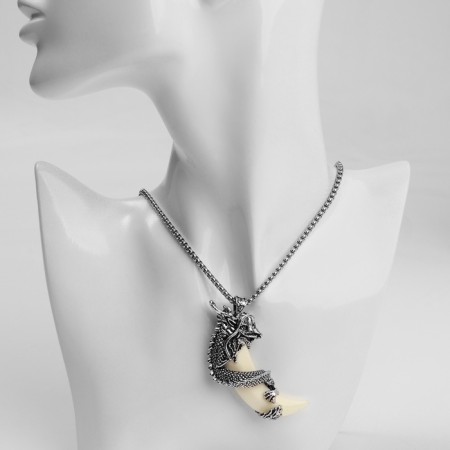 Pendant "fang" with a dragon, color black silver, 70 cm-3