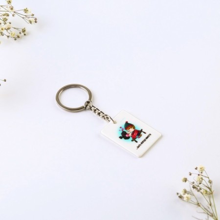 Key keychain “Our love is...”, acrylic, 13.3 x 8-5