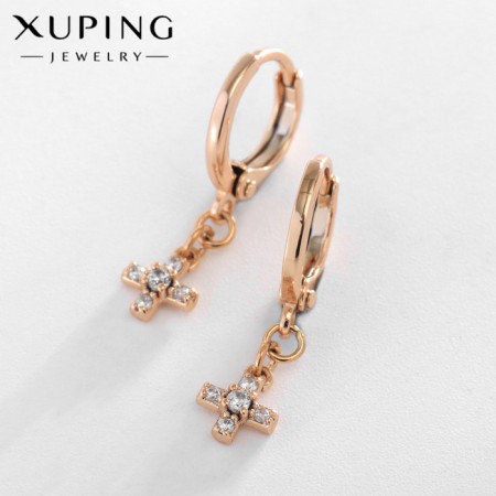 Earrings with rhinestones Xuping Cross are small, white color in pink gold