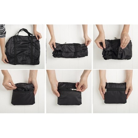 The bag is road, folding in a cosmetic bag, lightning department, outer pocket, long belt, black color-3