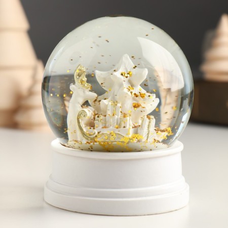 Souvenir Polystone Water Ball "A snowy Christmas tree with gifts" White 6.5x6.5x8 cm-5