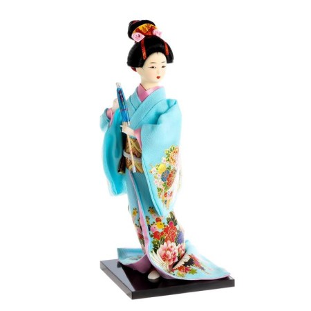 Collector doll "Japanese in a blue kimono with an umbrella" 30x12.5x12.5 cm-7