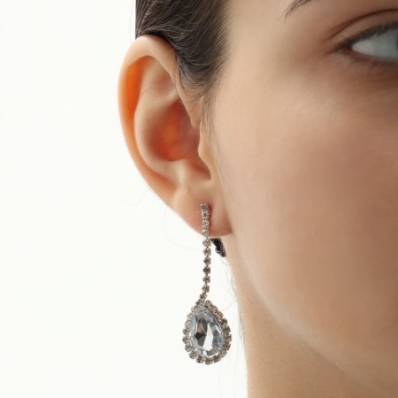 Set 2 objects: earrings, necklace necklace drops, one thread, white color in silver, 35 cm-4