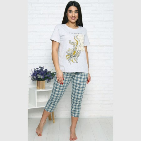 Female pajamas (T -shirt/breeches), gray melange, size 50