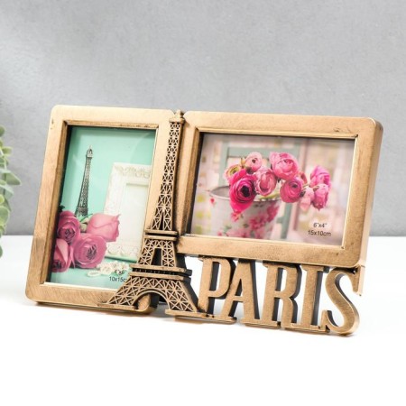Photo frame plastic in 2 photos 10x15 cm "Eiffel Tower. Paris" Dark Gold 17x29.5x2 cm-1
