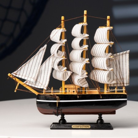 Souvenir small "Elijah" souvenir ship, Black side, beige sails with stripes, 5.5 × 23.5 × 23.5 cm-5