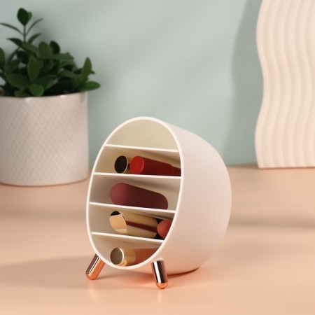 Organizer for storage of cosmetics "Pukhlik", 5 sections, 14.5 × 10.8 × 12.5 cm, white, pink gold