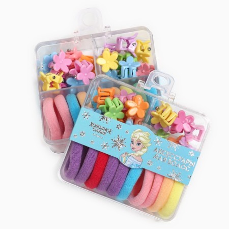 Gift set, hair gum 10 pcs, hairpin crab 12 pcs, cold heart-1