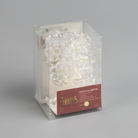 Garland “thread” 2 m dews with nozzles “flower”, IP20, silver thread, 20 LED, warm white glow, 2 modes, AAX2-4