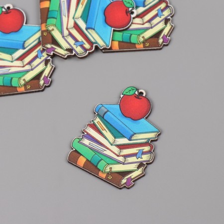 Decor for creativity wood "Stack of books with an apple" set of 5 pcs 4.5x4x0.3 cm