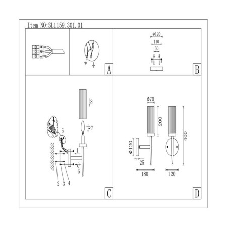 Wall lamp ST LUCE. SL1159.301.01. Acazio. 1x60 watts, E14, 10x42 cm, brass color-6