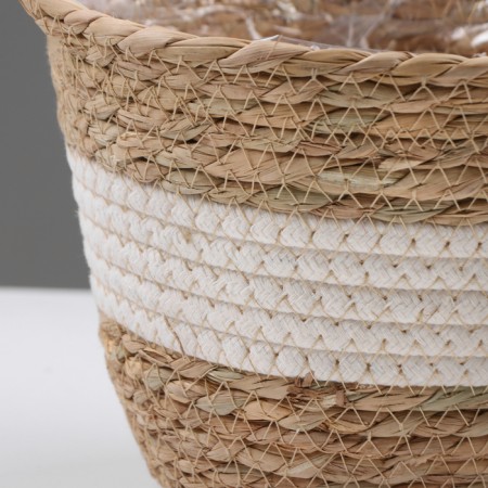 Kashpo wicker "Tanzania" with a pen, 17.5x17.5x16 cm, natural, white-3