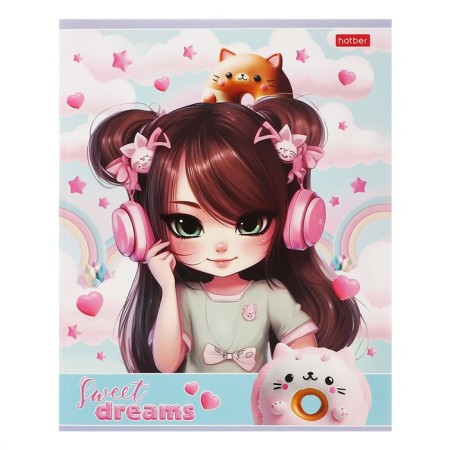Notebook of 40 sheets in the cage "Cat Girl", cover coated cardboard, offset block 65g/m2, mix-2