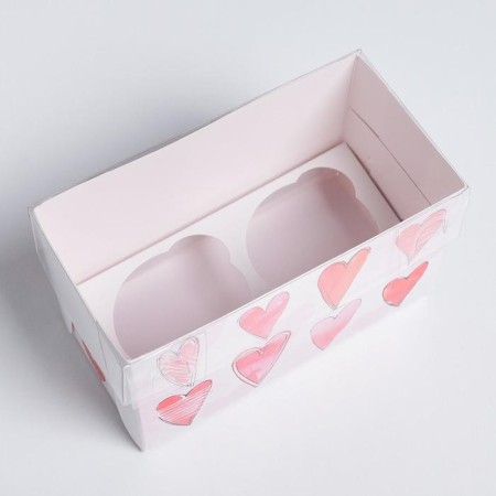 Capcake box, confectionery packaging, 2 cells "Love", 16 x 8 x 10 cm-2