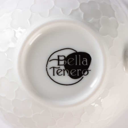 Ceramic tea set on the Bellatenero bamboo stand, 6 objects: 2 cups 350 ml, 2 wooden saucers d = 12 cm, 2 spoons, white color-7