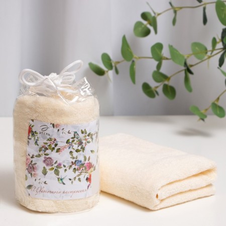 Towel Gift Ethel "Flower mood" color vanilla, 50x90cm, 100% cotton, 340 g/m2