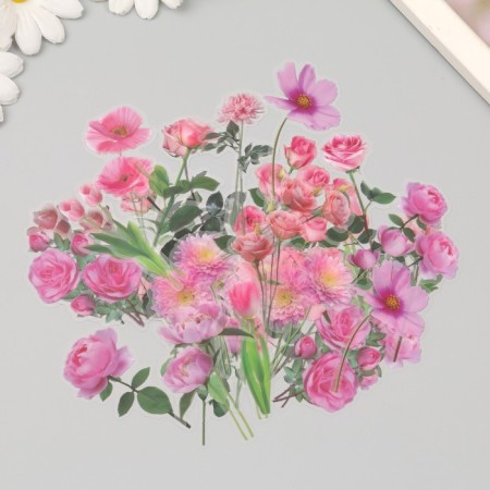 Plastic stickers "Spring flowers. Pink" set 40 pcs 15x8 cm-1