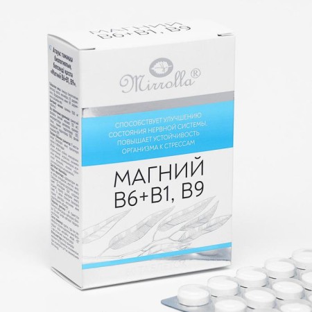 Mirrolla vitamins complex "Magnesium B6 + B1, B9", 60 tablets