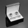 Set of men's “cufflink + tie clip” circle with engraving, black and white color in silver