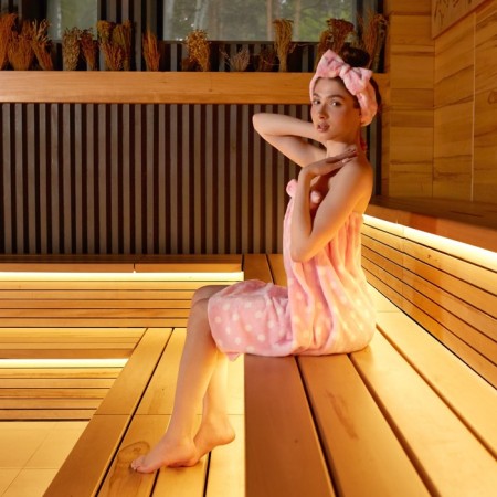 Set for a bathhouse and bathroom Ethel "Peas" towel-Pareo 75*120 cm+bandage, cent-1