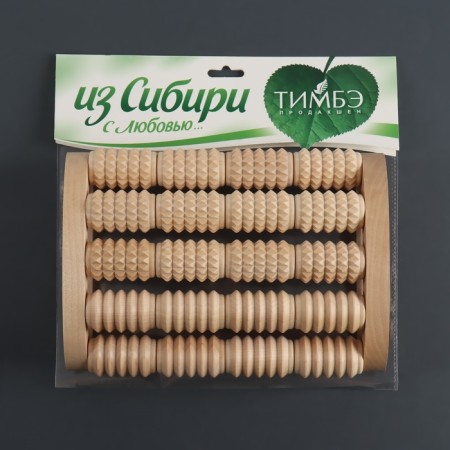 Massage for the back and feet "Drums", 23 × 17 × 7 cm, wooden, 5 combined rows-5