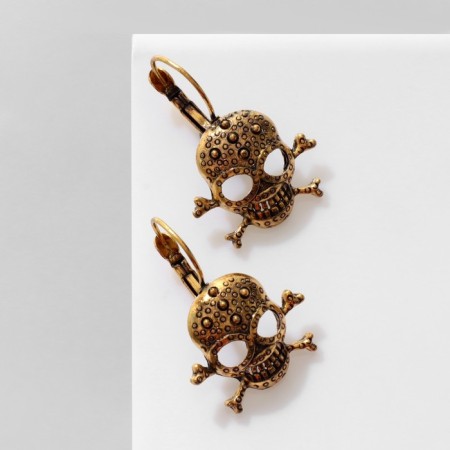 Earrings "Skull" in circles, color black gold-2