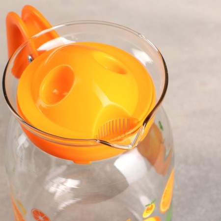 Glass jug with a lid "Fruit mix", 1.85 liters, color and pattern mix-1
