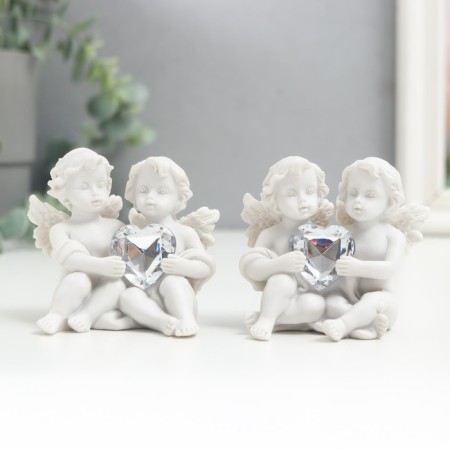 Souvenir Polystone "Angels with Crystal Heart" 6.5x7.5x5 cm mix